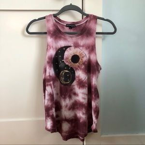 Purple and white graphic tank top